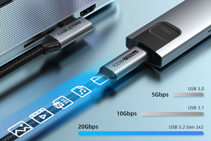 Cáp USB-C to USB-C PD100W Gen2 USB3.1 20Gbps 100W/5A Dài 1M CU24H